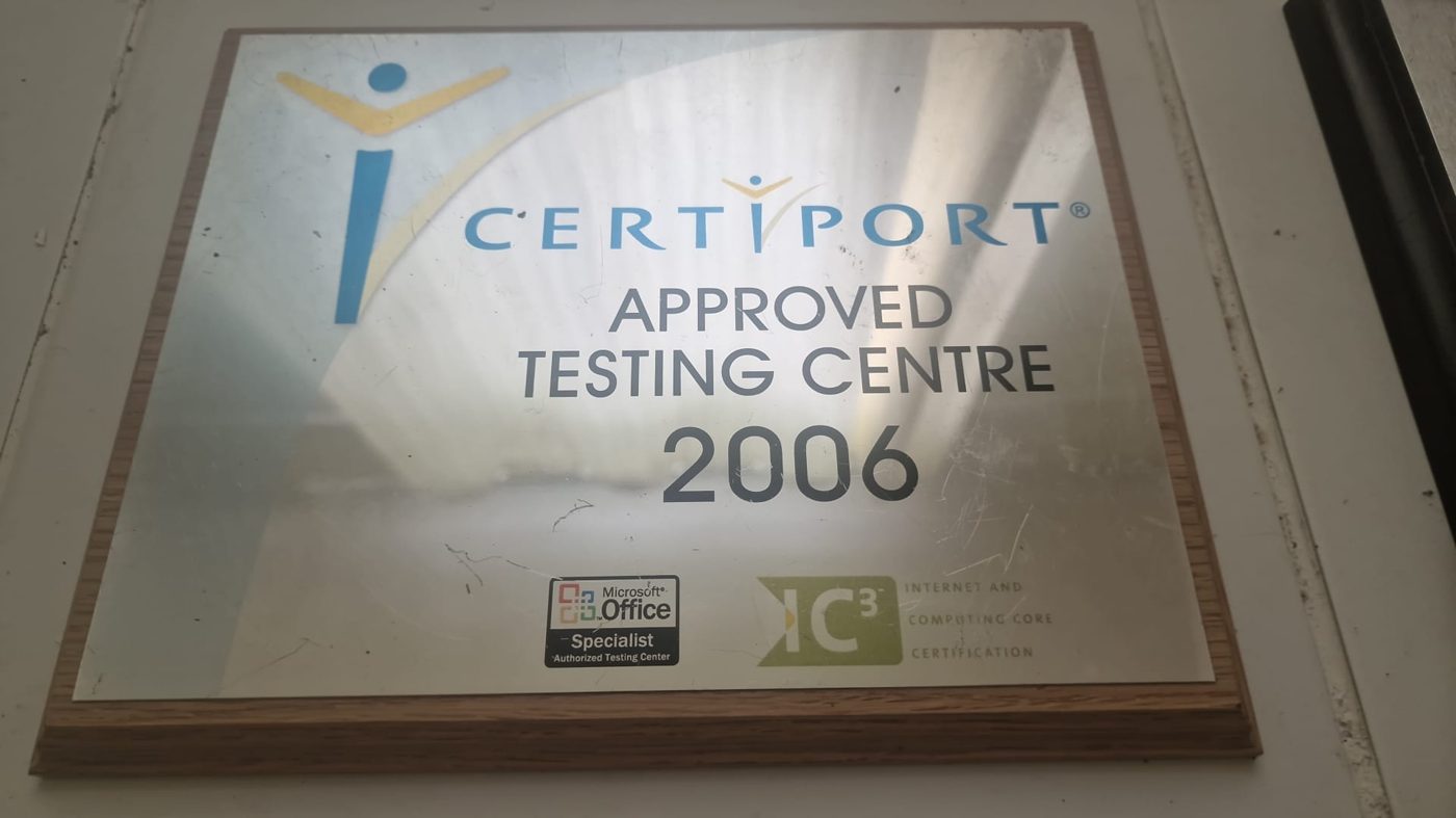 Certiport Approved Testing Centre plaque, 2006
