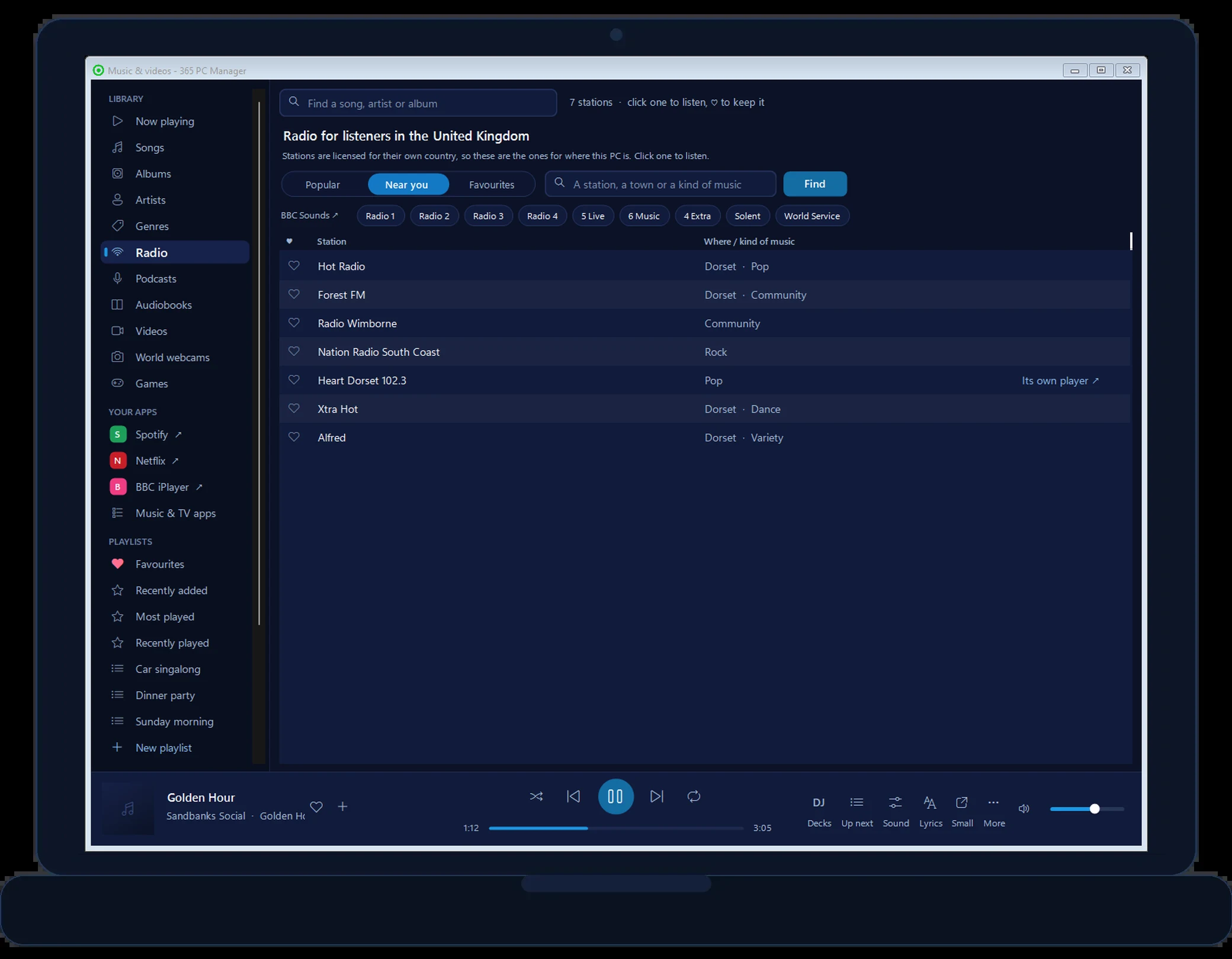 365 PC Manager Radio - radio for listeners in the United Kingdom, the stations near you in Dorset and the BBC stations